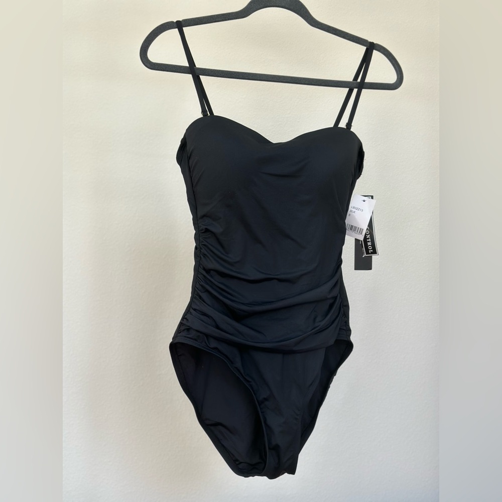 La Blanca Women’s Goddess Island One Piece Swimsuit Bandeau or W/Strap, Blk Sz 8